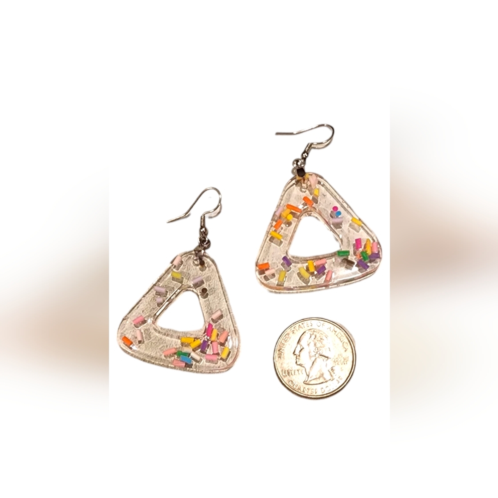 Handmade Resin Sprinkles Triangle Shaped Dangle Earrings - Picture 5 of 5